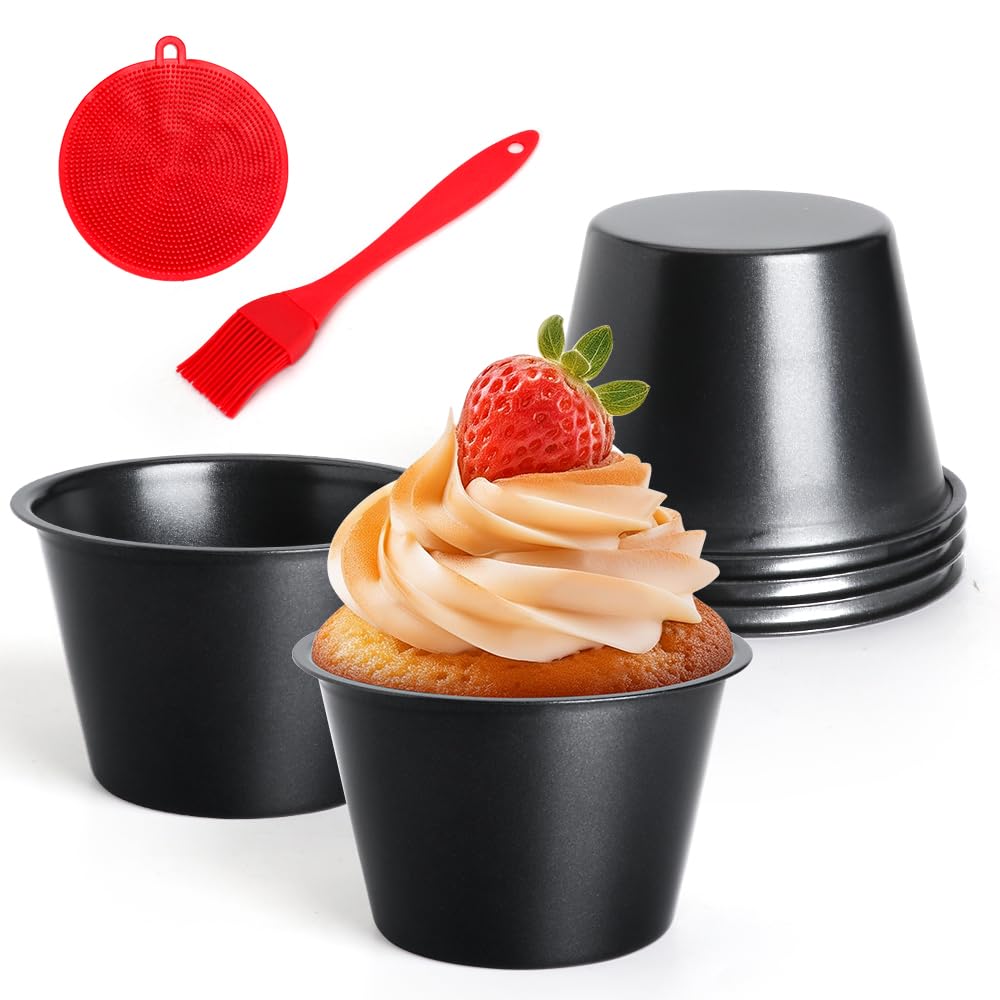 Quyimy Muffin Mince Pie Cupcake Cups, 6 Pcs Carbon Steel Pudding Moulds Muffin Tin, Dariole Moulds Sponge Puddings for Indiviual Servings, 8.9cm x 5.5cm, Egg Tart Mould Ramekins for Air Fryer Oven