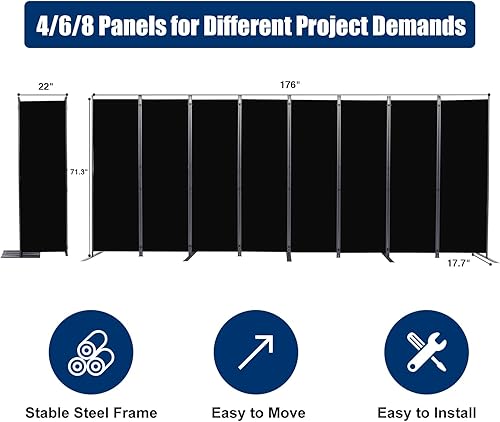 Vista 75 de Divisor de habitación portátil de 6 pies y pantallas de privacidad plegables, divisor de tela de 102 pulgadas de ancho para separación