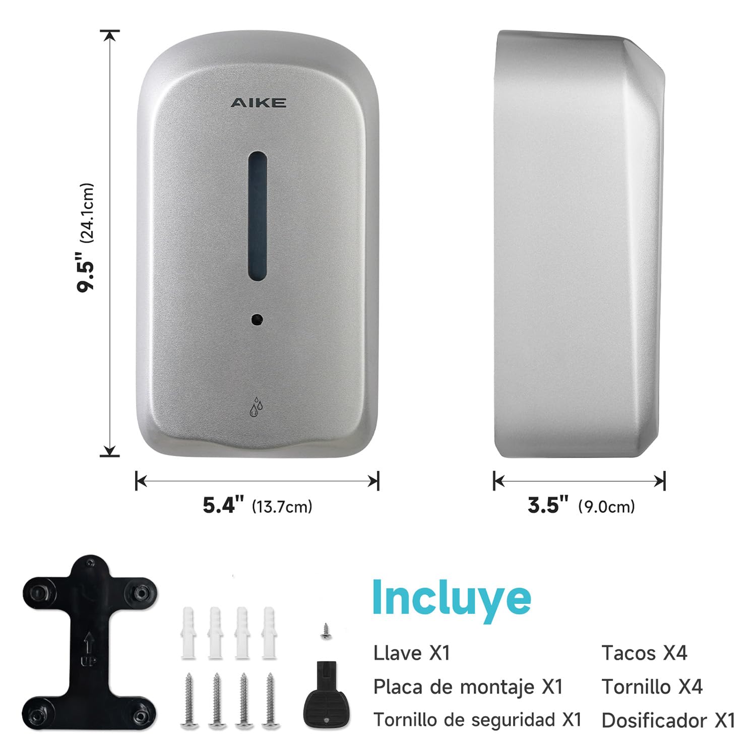 AIKE 1000 ML Dispensador Automático De Jabón De Pared, Diseño Resistente A Manipulaciones para Uso Público Comercial, AK1226S