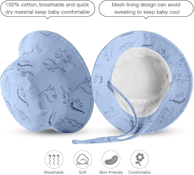 Baby Sun Hat Cotton, 46cm Wide Brimmed hat, Toddler UPF 50+ Sun Protection Beach Bucket Hat Kids Boys Girls Beach Summer Play Hat - Image 5