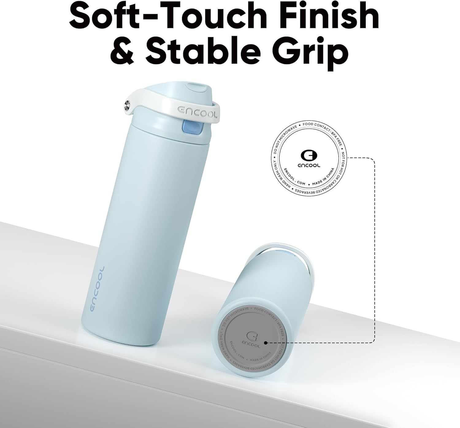 ENCOOL Leakproof Insulated Water Bottle with Straw Dual-Sip Water Bottle Bag-Safe Design for Work, Commute & Gym – Keeps Drinks Cold All Day, 24 oz, Frost Blue