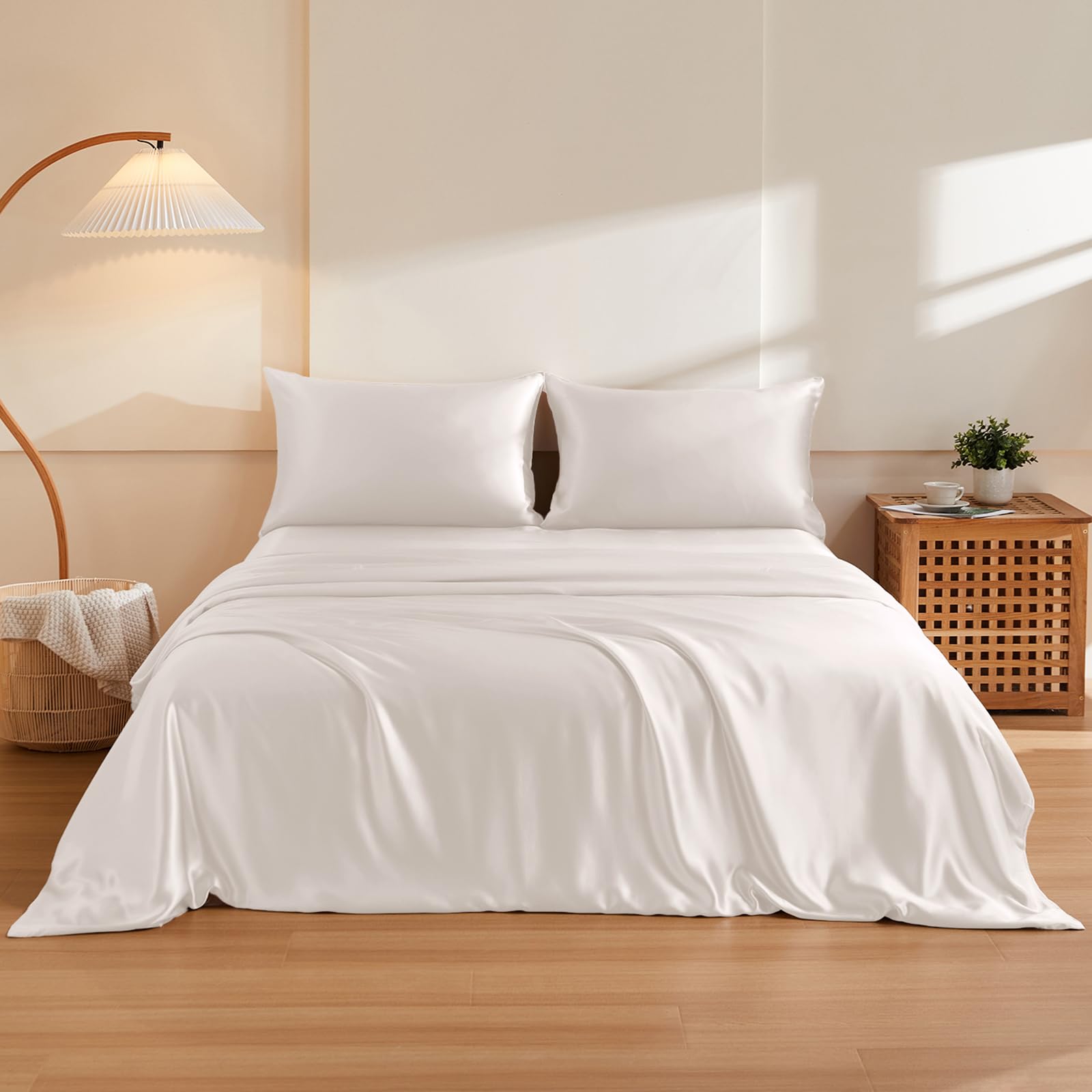THXSILK Silk Duvet Cover Set 3 Piece, 1 Pcs Duvet/Comforter Cover with 2 Zippered Pillowcases, Luxury Bedding Sheet 100% Pure Mulberry Silk for Hair and Skin (White, Queen)-image-46
