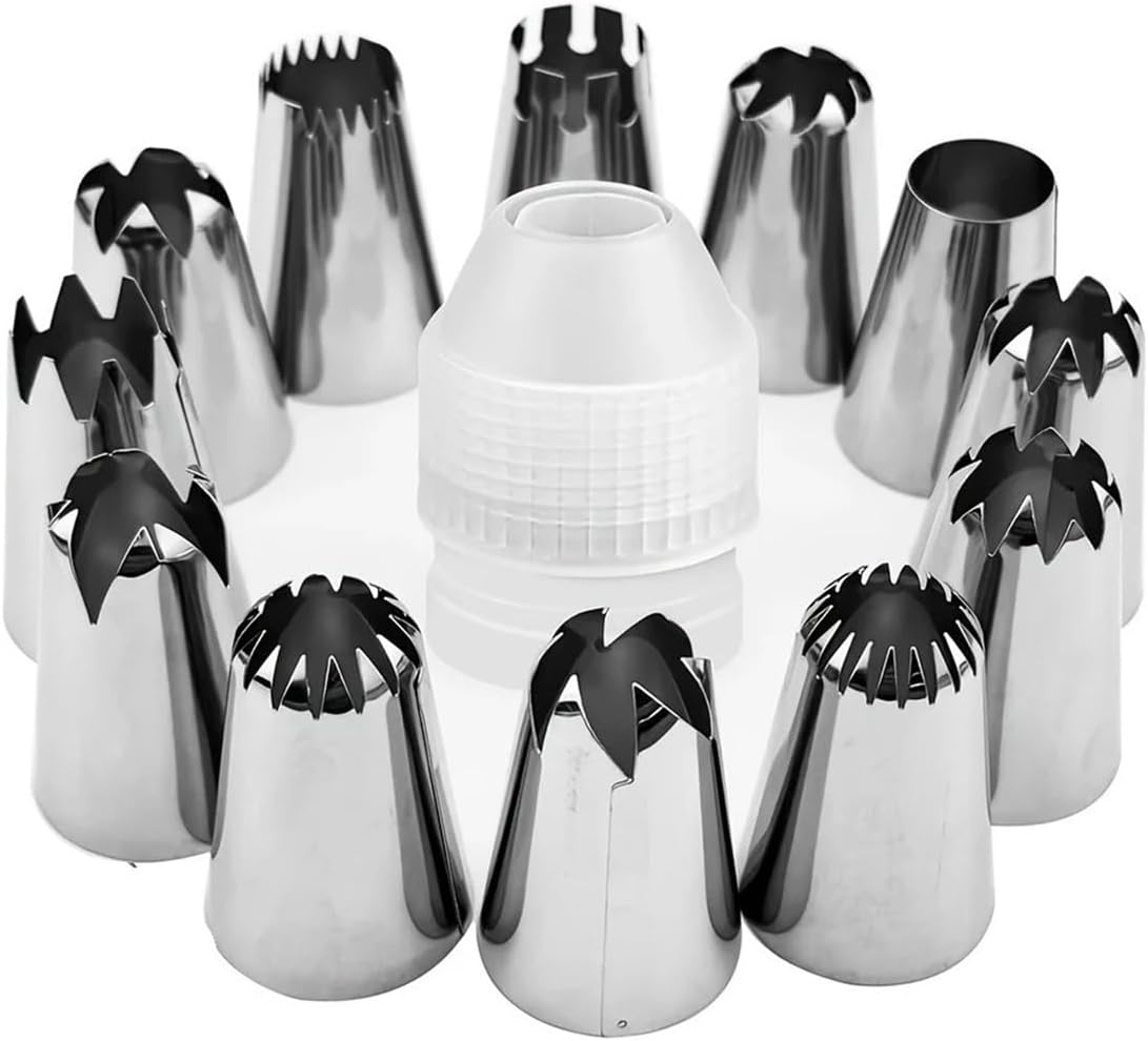 14pcs Large Piping Tips Set,Stainless Steel Frosting With Reusable Pastry Bag
