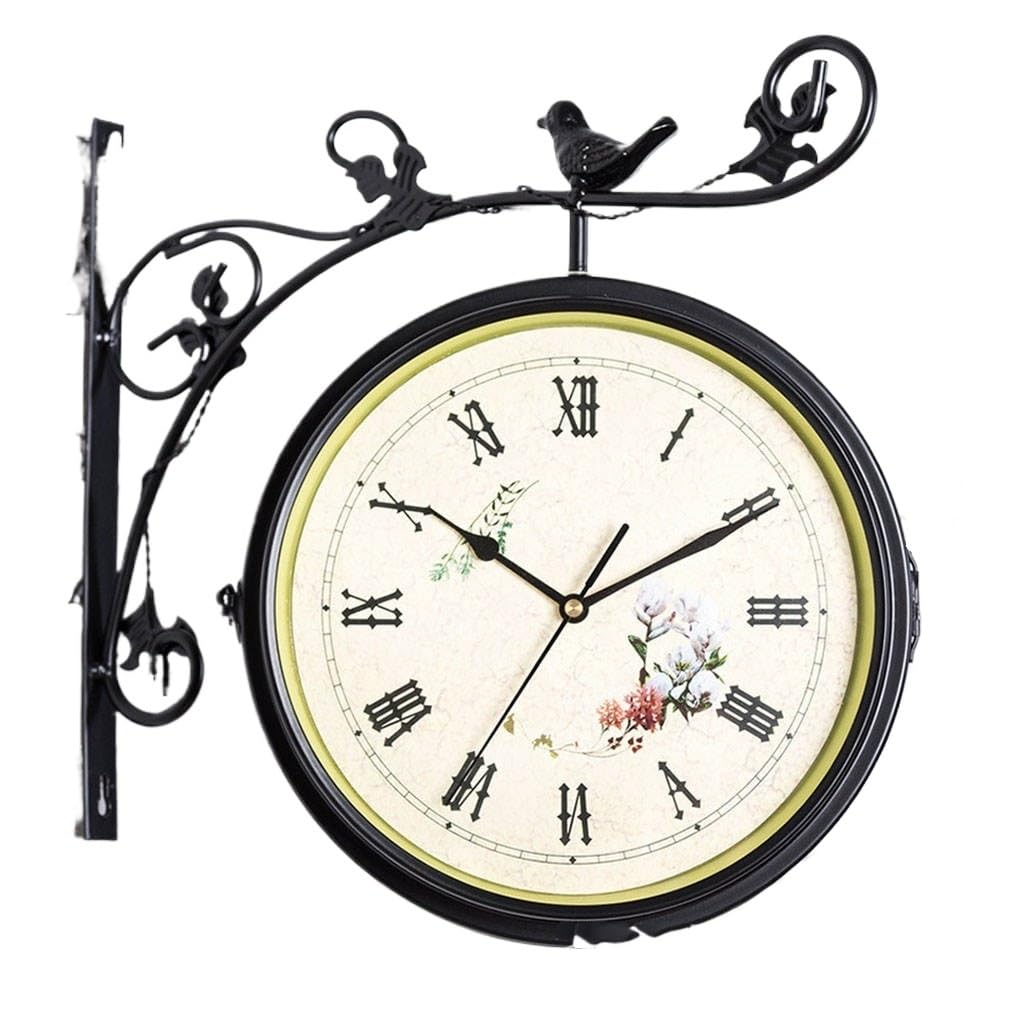 Orologio Da Parete Vintage Orologio da parete retrò bifacciale in ferro battuto esterno, decorazione for esterni(Noir)