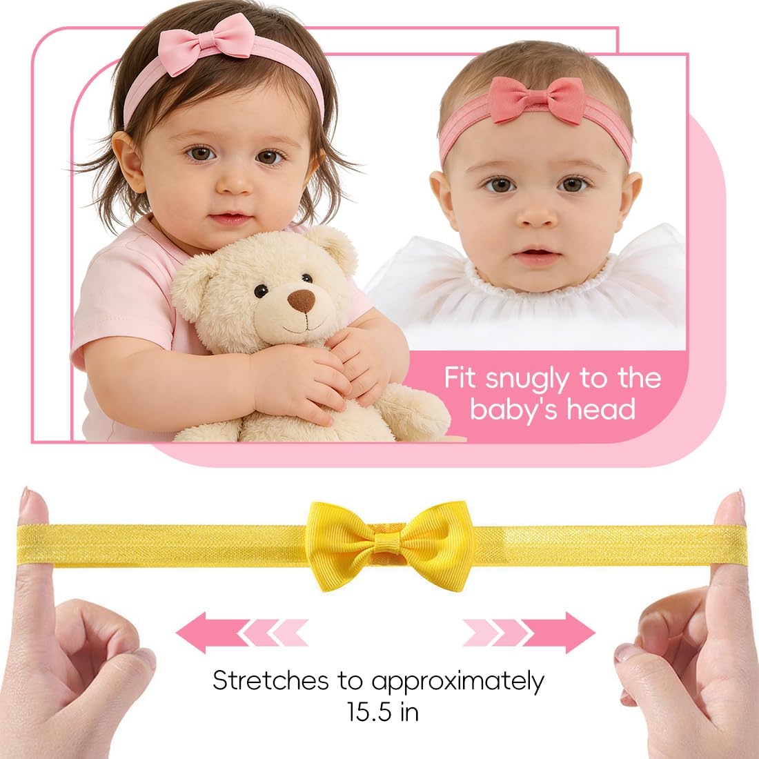 20 Pezzi Fascia Capelli Neonata, Fascia Capelli Bambina, Fascia Elastica per Capelli con Fiocchi Accessori per Capelli per Nascita Bambina Femmina