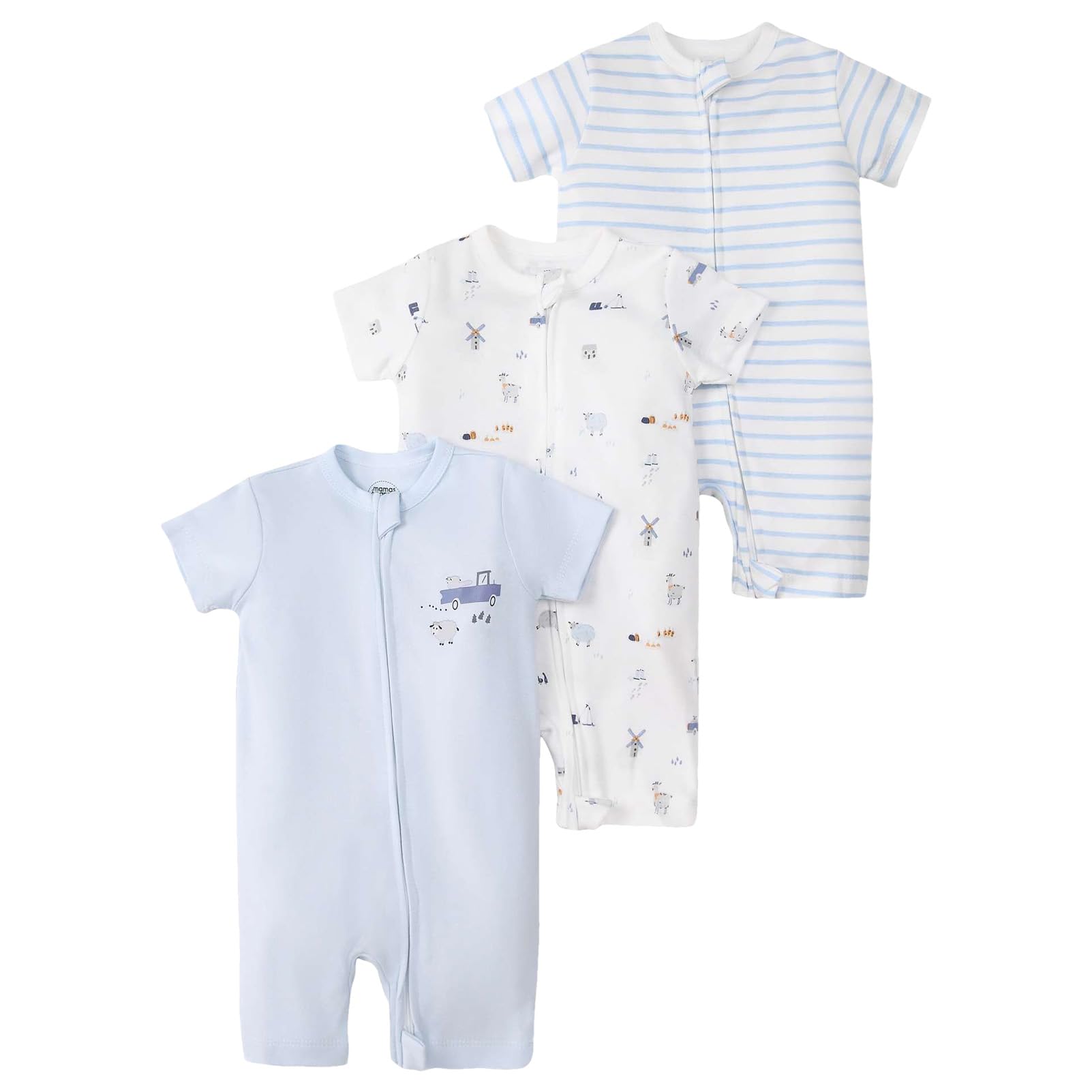 amropi Gestreifte Strampler Baby Mädchen Jungen 3er-Pack Kurzarm Schlafstrampler Schlafanzug für 6-24 Monate