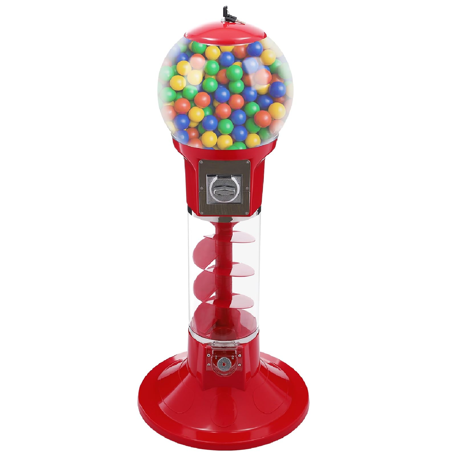 43in-Height Red Twister Ball Dispenser, Spiral Gumball Machine, Bubble Gum Machine, Spiral Vending Machines, Freestanding Capsule Ball Dispenser for Game Stores and Retail, 1 Coins