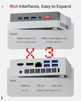 ACEMAGIC Retro X3 Mini PC Ryzen 7 H 255, 16GB LPDDR5 1TB NVME SSD Mini Computers with AMD Radeon 780M GPU, Windows 11 Pro/PCIe4.0/USB4 Type-C/BT5.2/WiFi6E/4K Small Desktop for Business Office Home 54W