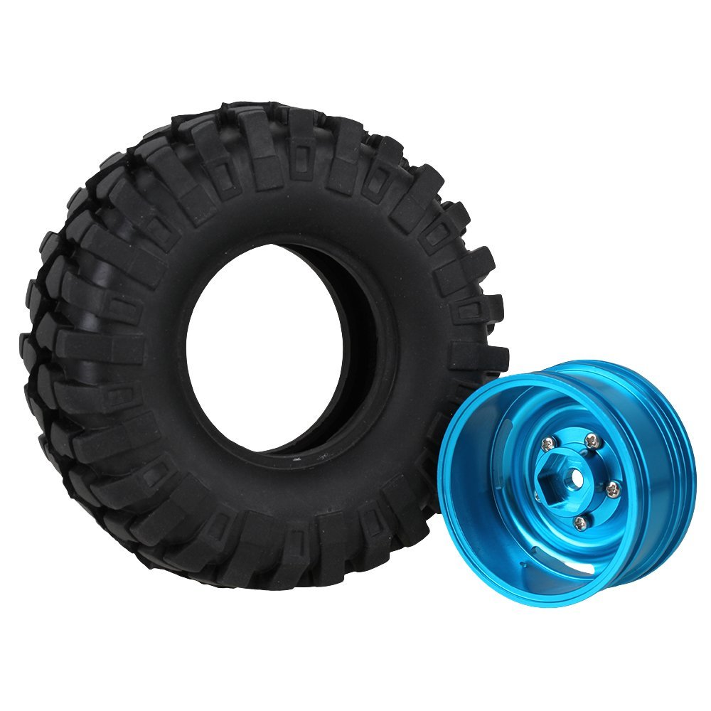 KEEDA 108mm 1.9 inch Aluminium Alloy Wheels and Rubber Tires for 1/10 Scale RC Rock Crawler Car Axial SCX10 TRX4 RC4WD D90 TF2 (Blue) - Image 3
