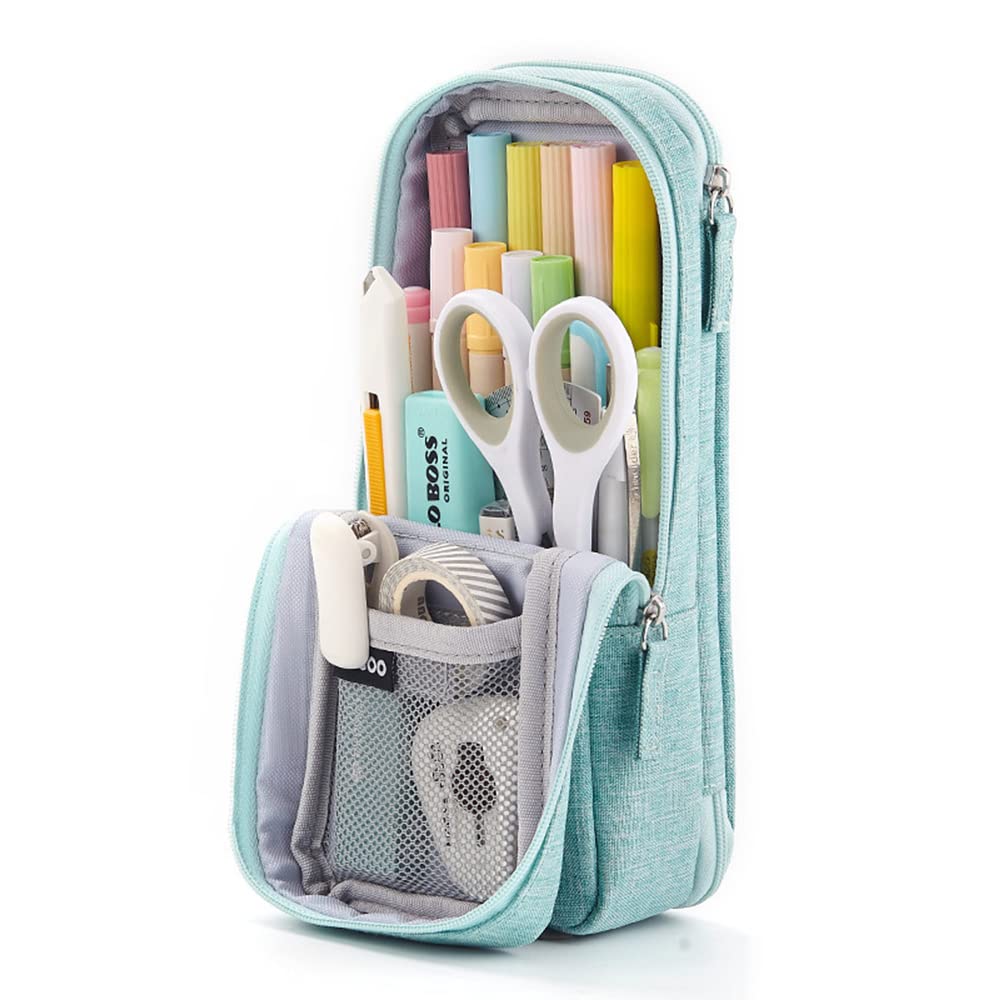 Folding Pencil Case Multifunction Canvas Pencil Holder Pen Storage Bag Organizer for Boys Girls Students and Office Supplies(Green)