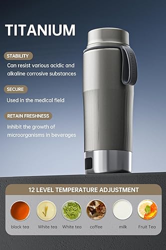 Miniatura 7 de Hervidor eléctrico portátil de titanio puro de 17.6 fl oz  Hervidor de viaje de doble voltaje 100 V-240 V con control de temperatura, ligero, a
