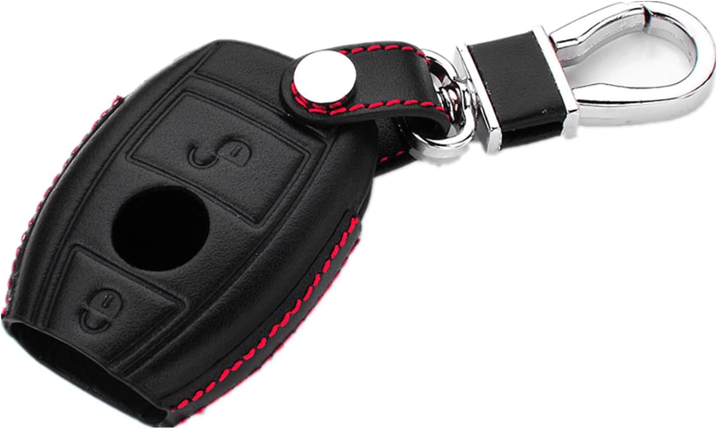 Genuine Leather Key Fob Cover for Mercedes-Benz A Class B C E S G M V Class CLA CLS GLA GLC GLE GLK GL GLS SL SLK SLC Viano for Metris Car Key Case with Keychain - 3 Buttons - US - Black