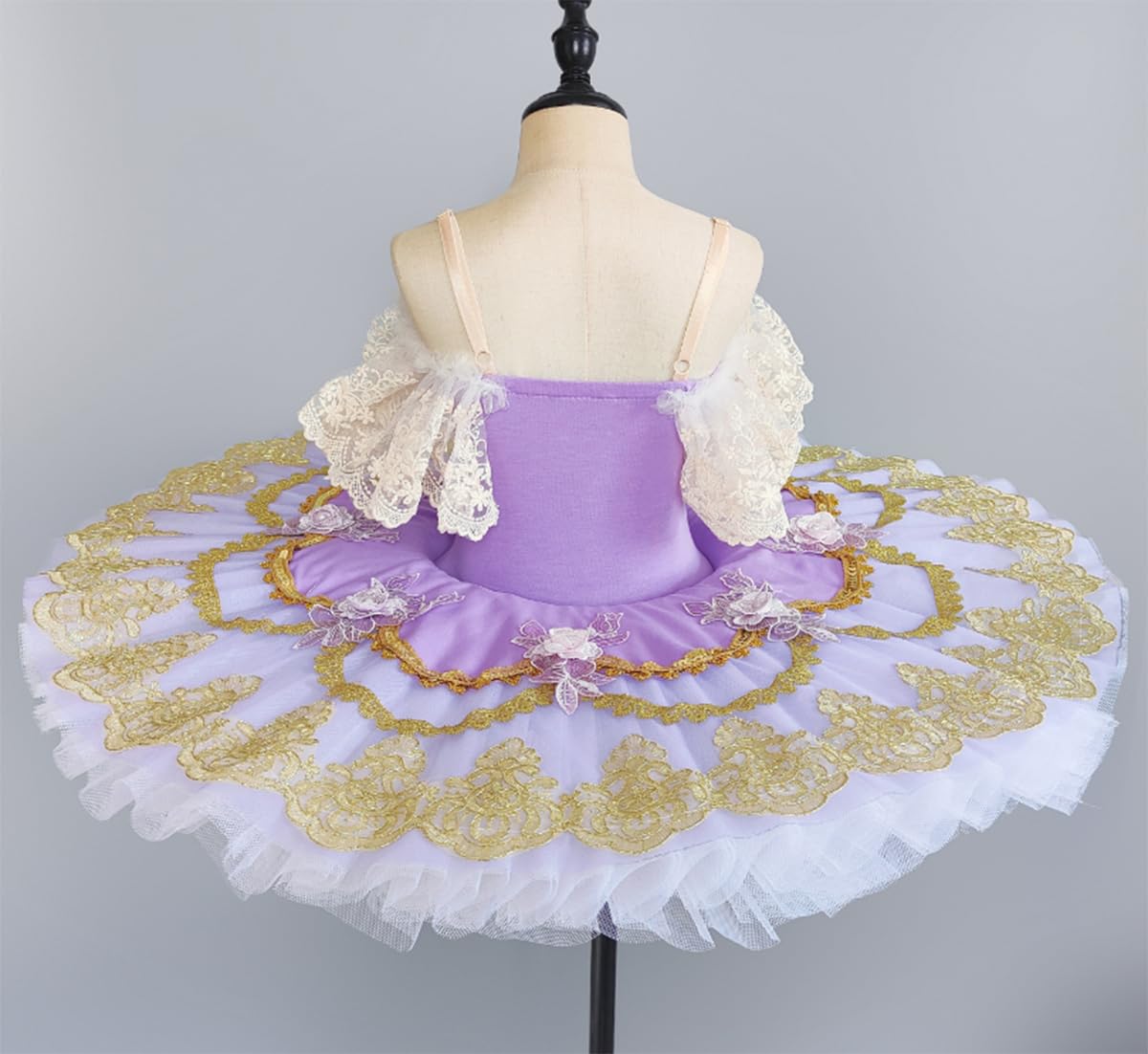 Vestido de Ballet para Niñas Sin Mangas de Encaje con Falda Tutú Disfraz de Bailarina Tirantes Finos Ropa de Baile de Una Pieza (A3345)