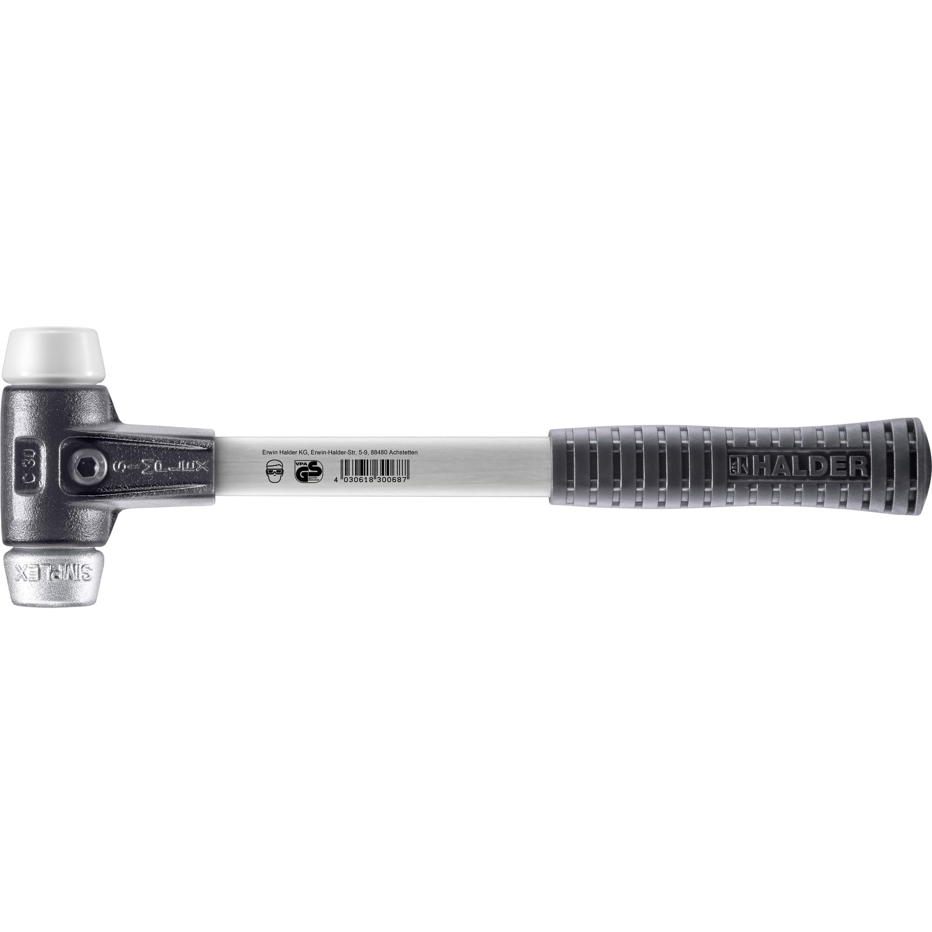 SIMPLEX-Schonhammer, Superplastik/Weichmetall; mit verstärktem Tempergussgehäuse und Fiberglasstiel | D=30 mm | 3779.030