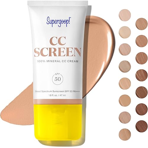 Supergoop! CC Screen - SPF 50 PA++++ CC Cream, 100% Mineral Color-Corrector & Broad Spectrum Sunscreen - Tinted Moisturizer, Concealer & Buildable Coverage Foundation - 1.6 fl oz