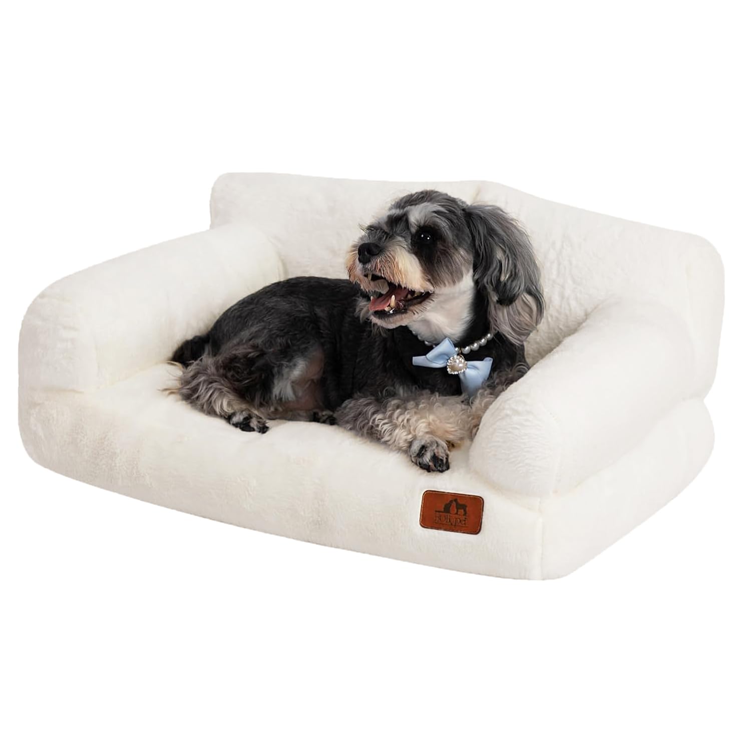 Hollypet Fluffy Dog Cat Bed Pet Couch Beds Plush Soft Warming Washable Puppy Bed for Small Medium Dogs and Large Cats, White, 24" L x 18" W x 10" Th