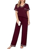 Women's Pajama Sets Short Sleeve V Neck Sleepwear Nightwear Soft Pjs Lounge Sets with Pocket