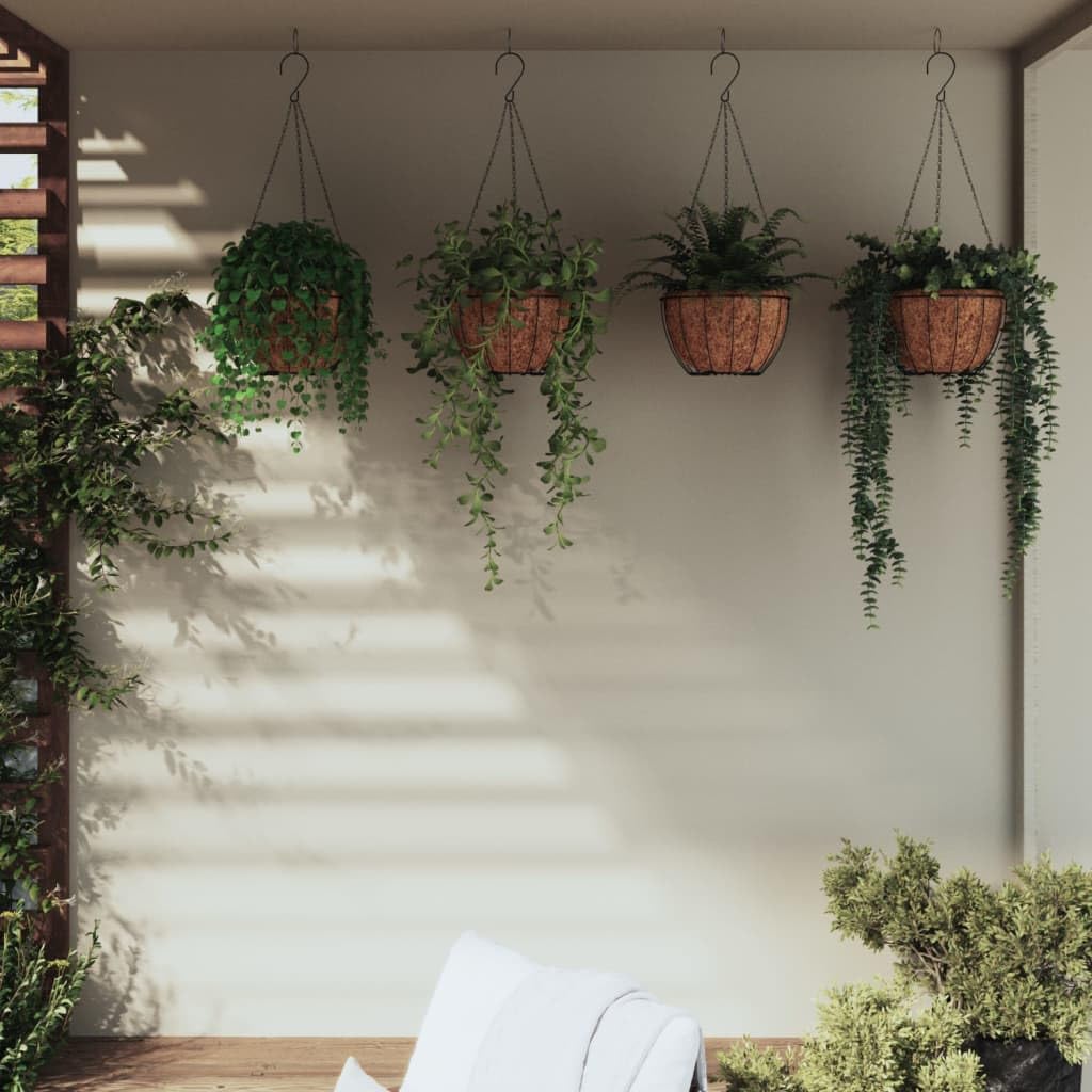 Pflanzampeln 4 Stück Schwarz mit Kokoseinlagen Ø 30x52 cm für Garten Balkon Terrasse Indoor Outdoor Pflanzenpflege