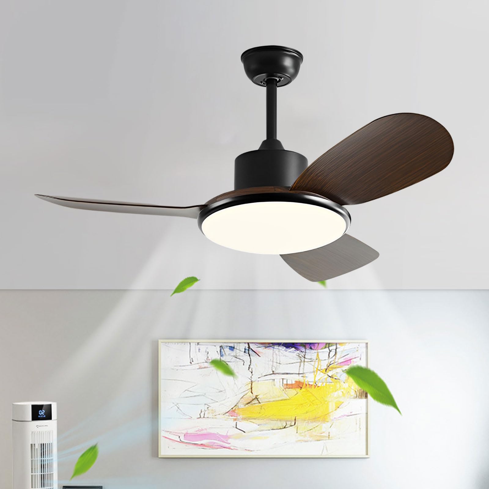 KXEcoLife Remote 42in Ceiling Fan with Light Modern 60W LED Lighting Indoor 6 Speed 3 ABS Blades for Dining Room Bedroom Living Study