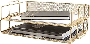 Blu Monaco Gold Desk Organizer 2-Tier Letter Tray