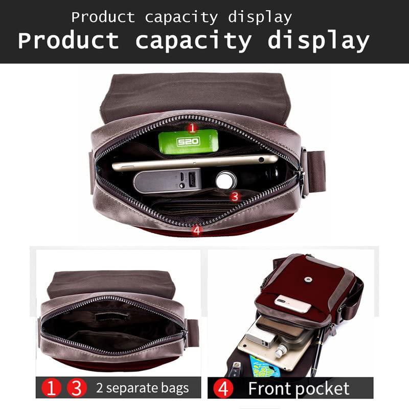 Bandoleras Hombre Piel,Bolsos Bandolera Hombre,Bolso Hombre,Adecuado para Trabajo, Viajes, cafetería, etc,Rojo.