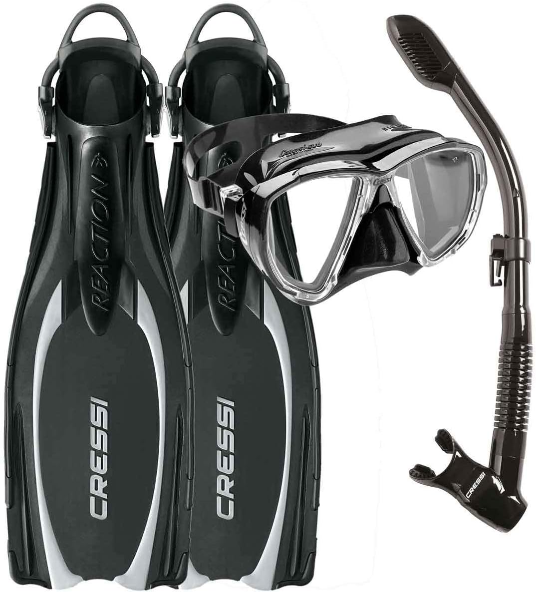 Divers Supply Reaction Fins w/EBS Big Eyes Mask & Supernova Dry Snorkel Package : Sports & Outdoors
