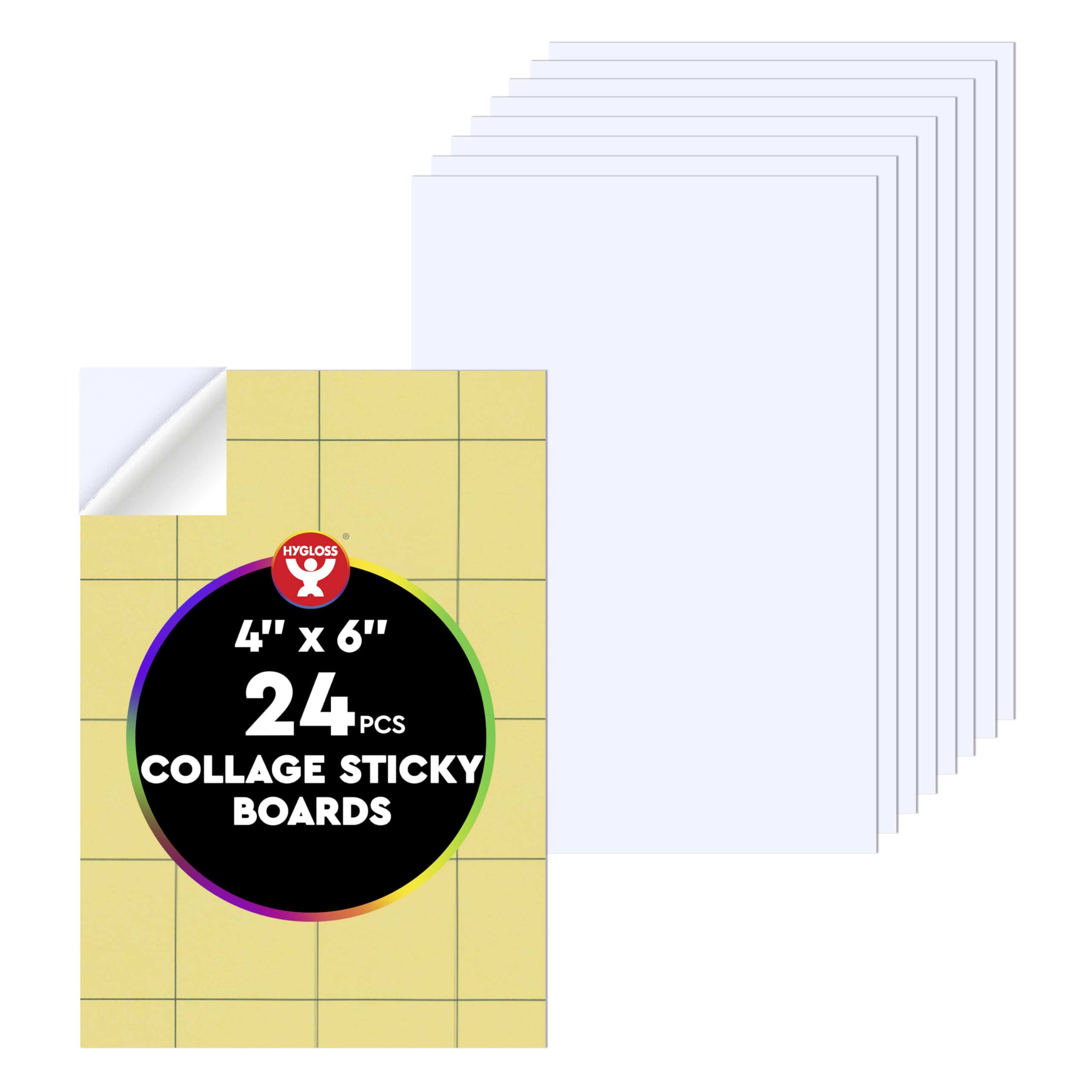 Hygloss Sticky Collage Boards - 24 Pack 4"x6" Self Stick Collage Boards for Kids - Peel &amp; Stick Mounting Boards for Art Projects, School Crafts, Classrooms, and DIY Displays
