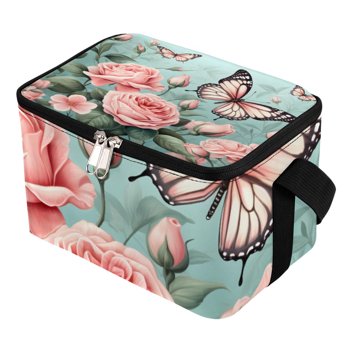 GzLeyigou Lunch Bags for Women Men 9 Cans,Peony Roses Hot & Cold Food Delivery Bag Insulated Grocery Bag Insulated Lunch Box Butterfly Cooler Bag for Office Work Picnic Beach