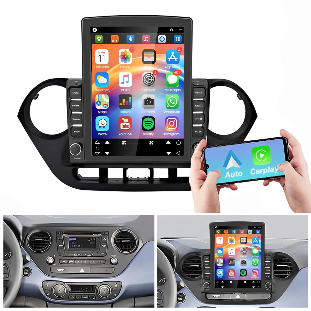 ikasus Android 14 Car Stereo for Hyundai Grand I10 2014-2019 Wireless CarPlay Android Auto, 4+64G 9.7 inch Touchscreen Car Radio Bluetooth Backup Camera in Dash GPS Head Unit WiFi FM SWC Split Screen