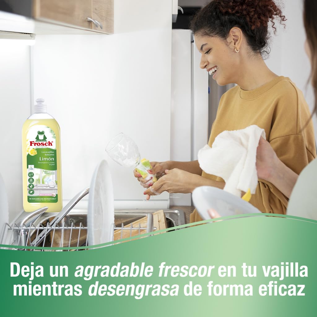 Frosch - Lavavajillas a Mano Líquido Bálsamo Ecológico Limón, Desengrasa y Protege la Piel, Dermatológicamente Testado - Pack de 2 Unidades x 750 ml
