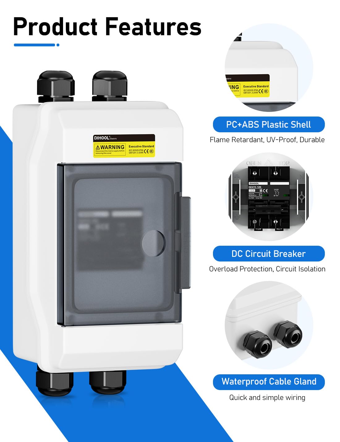 DIHOOL Solar DC Circuit Breaker Box 100 Amp Solar Panel Disconnect Switch
