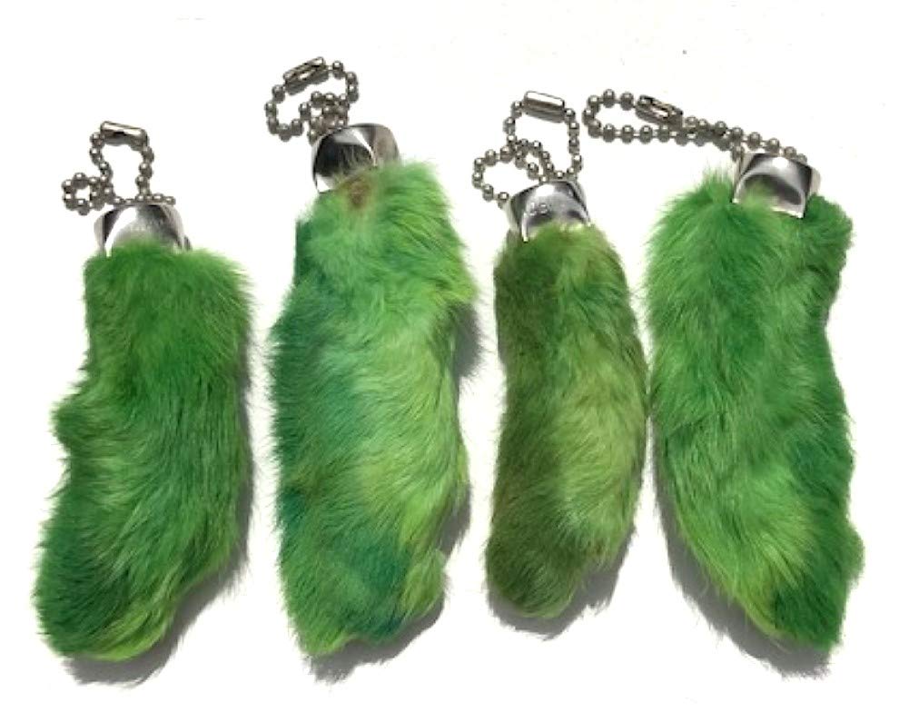 Rabbit Rabbits Foot Keychain Green 4 Pcs
