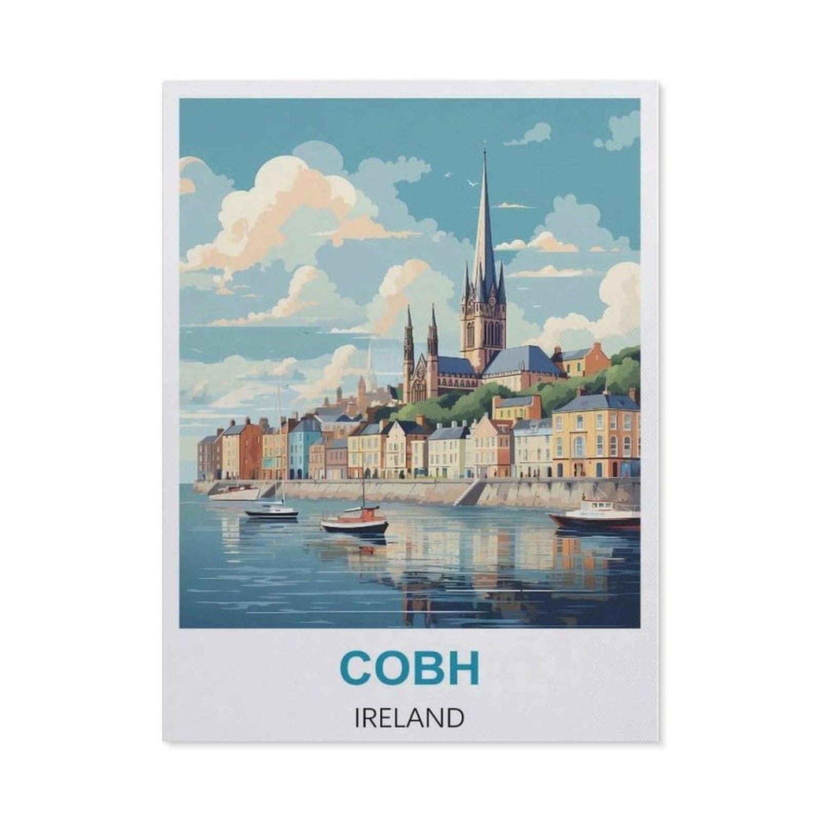 BEAYODKP 5D DIY Diamond Painting，Cobh Ireland Vintage Travel Posters，Art Living Room Wall Decoration Gift（50 x 60 cm/19.68 x 23.62 inches）-CC13