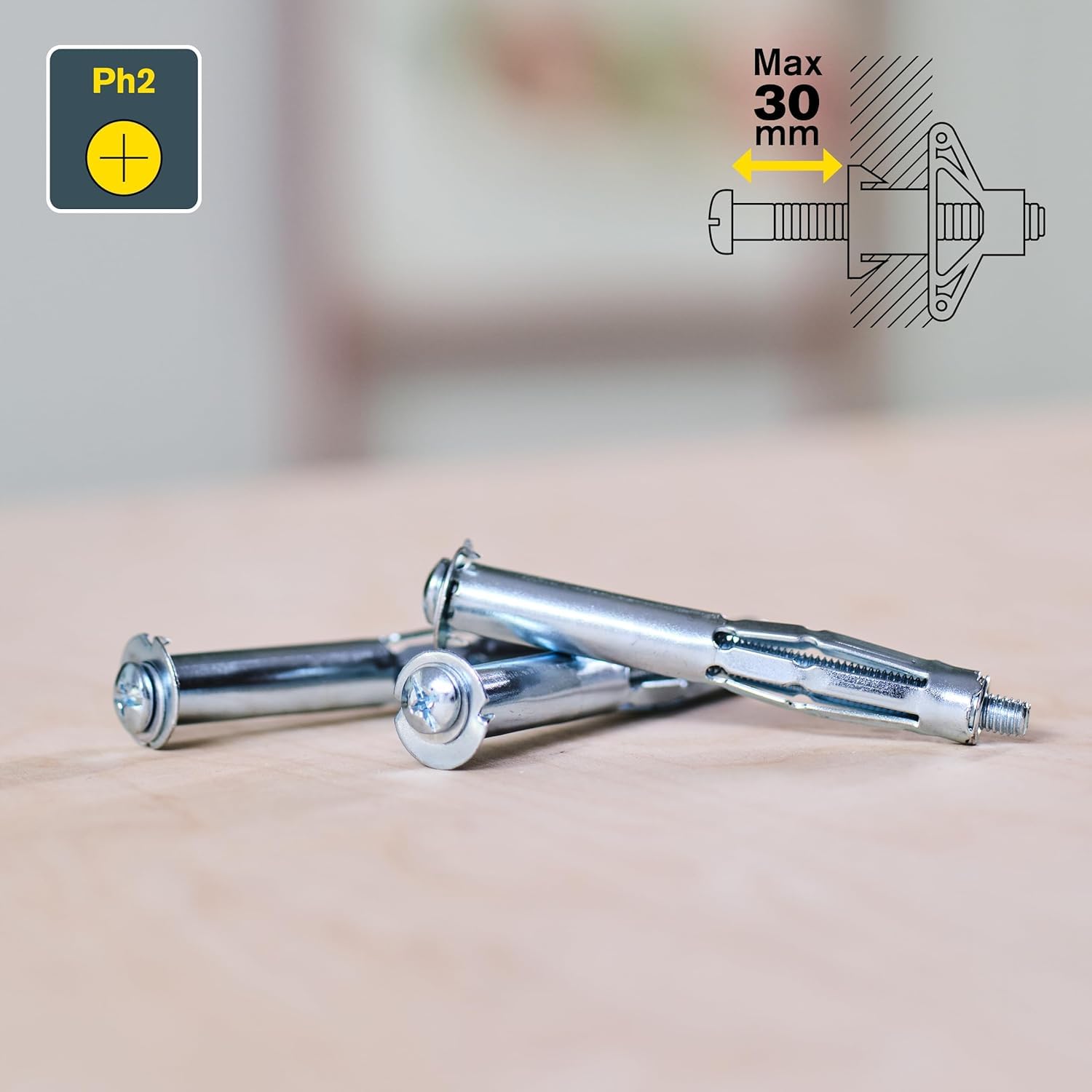 Rapid Hohlraumdübel Metall mit M6 Schraube für zweilagige Gipskartonplatten und Gipsfaserplatten (18-32mm), Tragfähigkeit 50 kg, 10 Stück im Set mit Rapid Hohlraumdübel Zange XP20, Montagezang