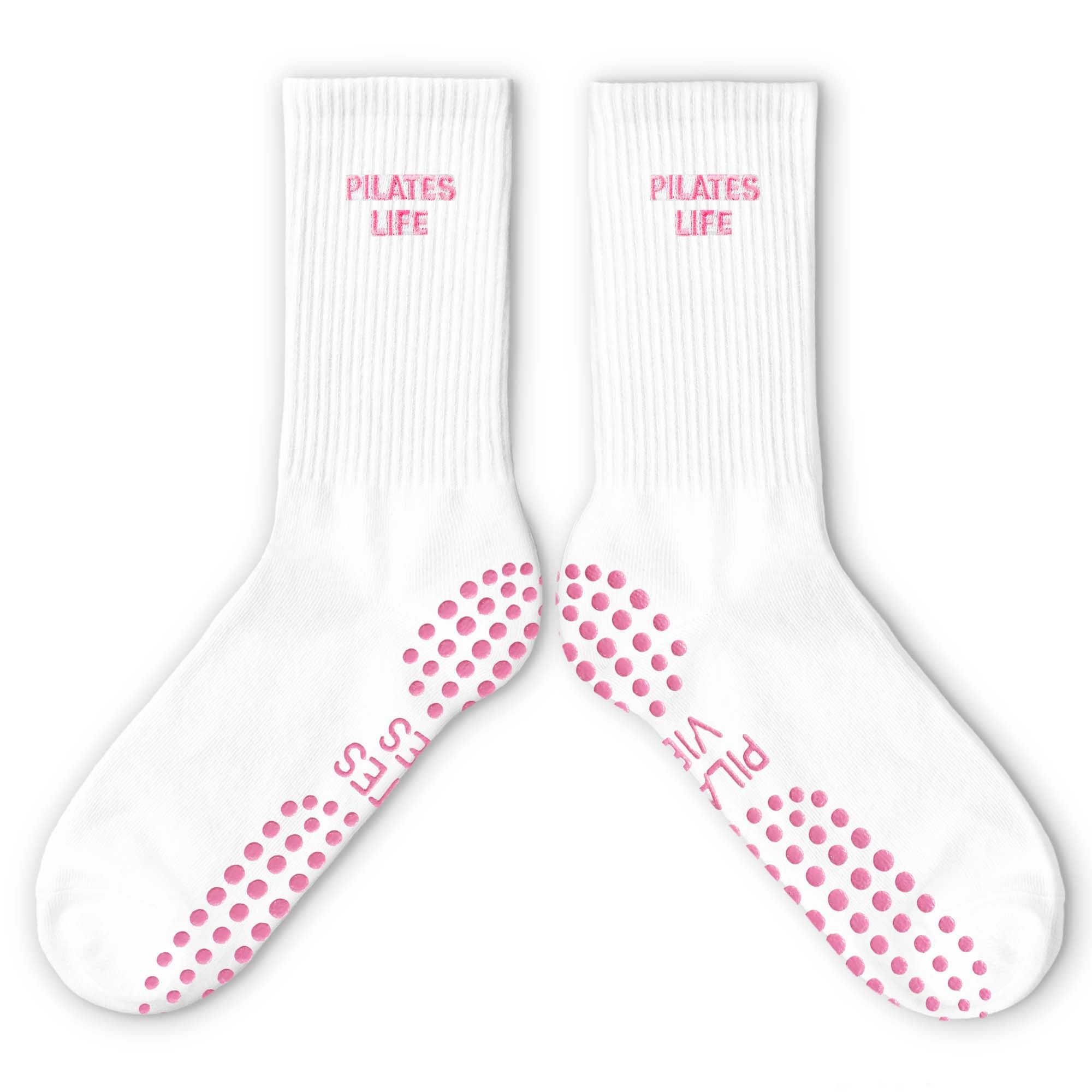Cute Pilates Socks, Pink Crew Grippy Socks for Studio Reformer Workout Style