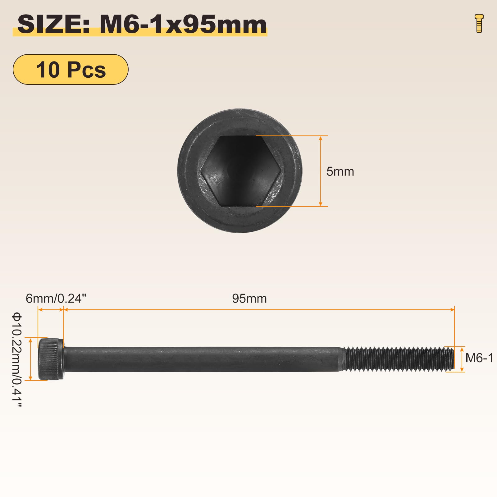 METALLIXITY Socket Head Cap Screws(M6-1x95)10Pcs, Carbon Steel Allen Socket Drive Metric Oxide - Image 2