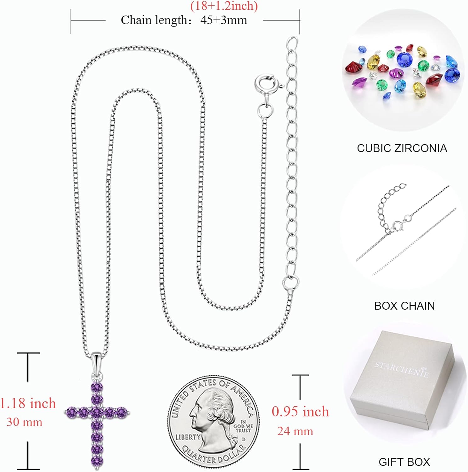 STARCHENIE Cross Necklace Sterling Silver Crucifix Pendant Gemstones Jewelry for Women - Image 6