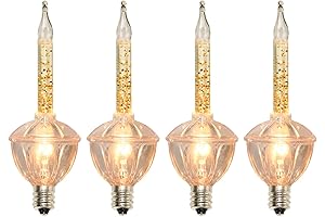 4 Pack Christmas Bubble Light Replacement Bulbs: Gold Glitter Vintage Charm