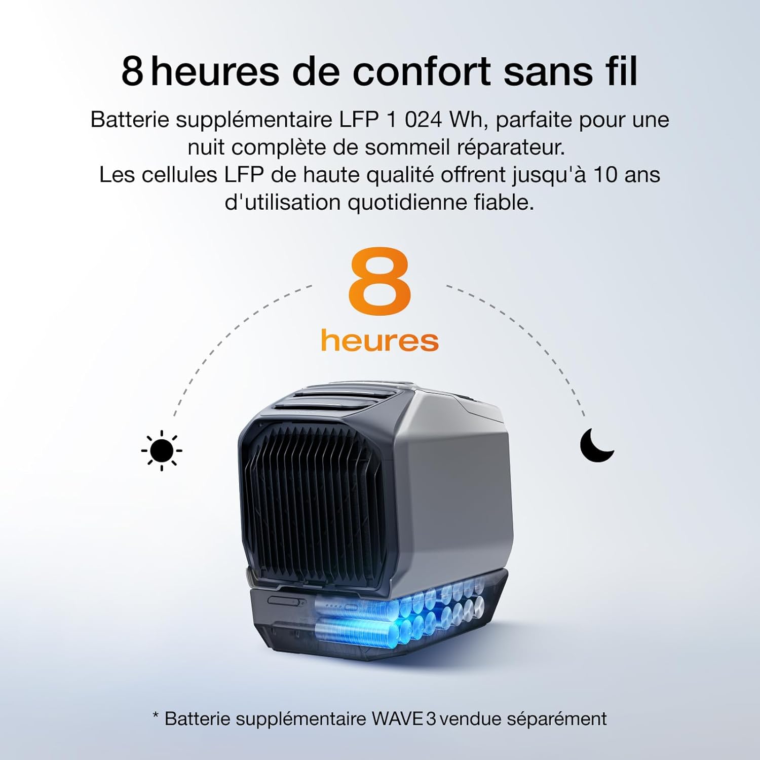 EcoFlow WAVE 3 Climatiseur Portable - Refroidissement 6100 BTU, Chauffage 6800 BTU, Autonomie 8h, Contrôle par Application - Image détaillée
