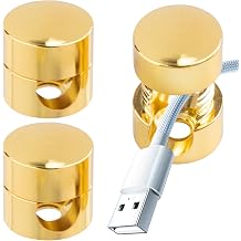 HINZIC 3Pack Cable Anchors for Desk, Metal Gold Phone Cord Holder, 2-in-1 Adhesive Cord Clips Adjustable Aluminum Wire Organizers Charger Management for Nightstand Office Home Desktop Wall