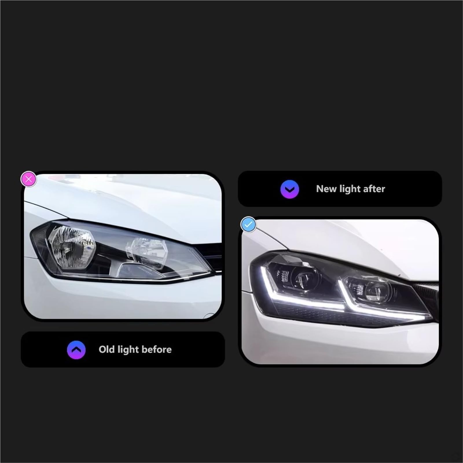 Faro Anteriore Gruppo Gruppo Fari Automatici A LED 2 Pezzi Lampada Con Lente Bifocale DRL Per Golf 7 MK7 Aggiornamento 7.5 2013-2017 Set Di Fari(Silver LED,Right Hand Drive)