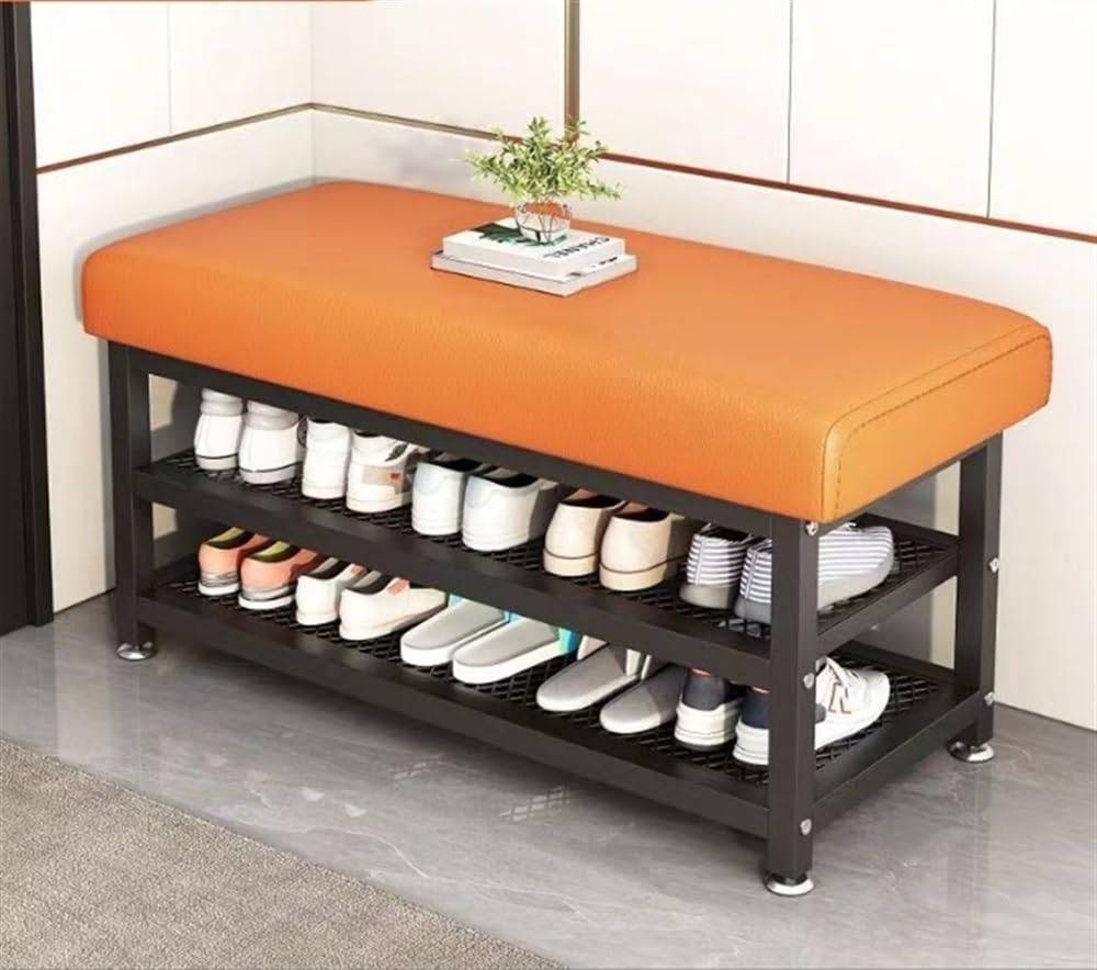 GYEQXKT Shoe Storage Bench with Leather Cushion, 2-Tier Design, Holds Up to 330 lbs, Stylish Shoe Rack for Entryway and Living Room
