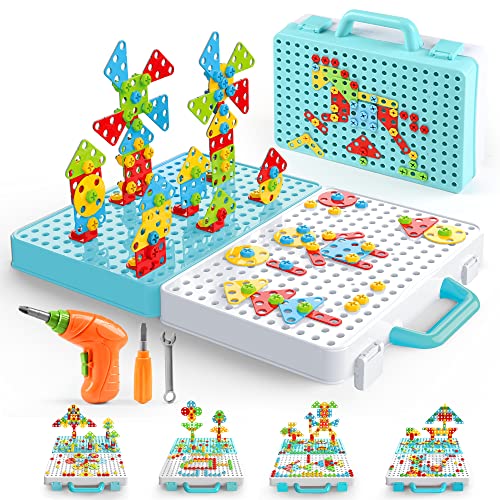 316 Pieces Mosaic Drill Set for Kids,Creative Mosaic Puzzle Toy with Electric Drill,Fun and Educational Building Blocks Construction Kit,Stem Toys Building sets for 4 5 6 7 8 9 10 +Year Old Boys