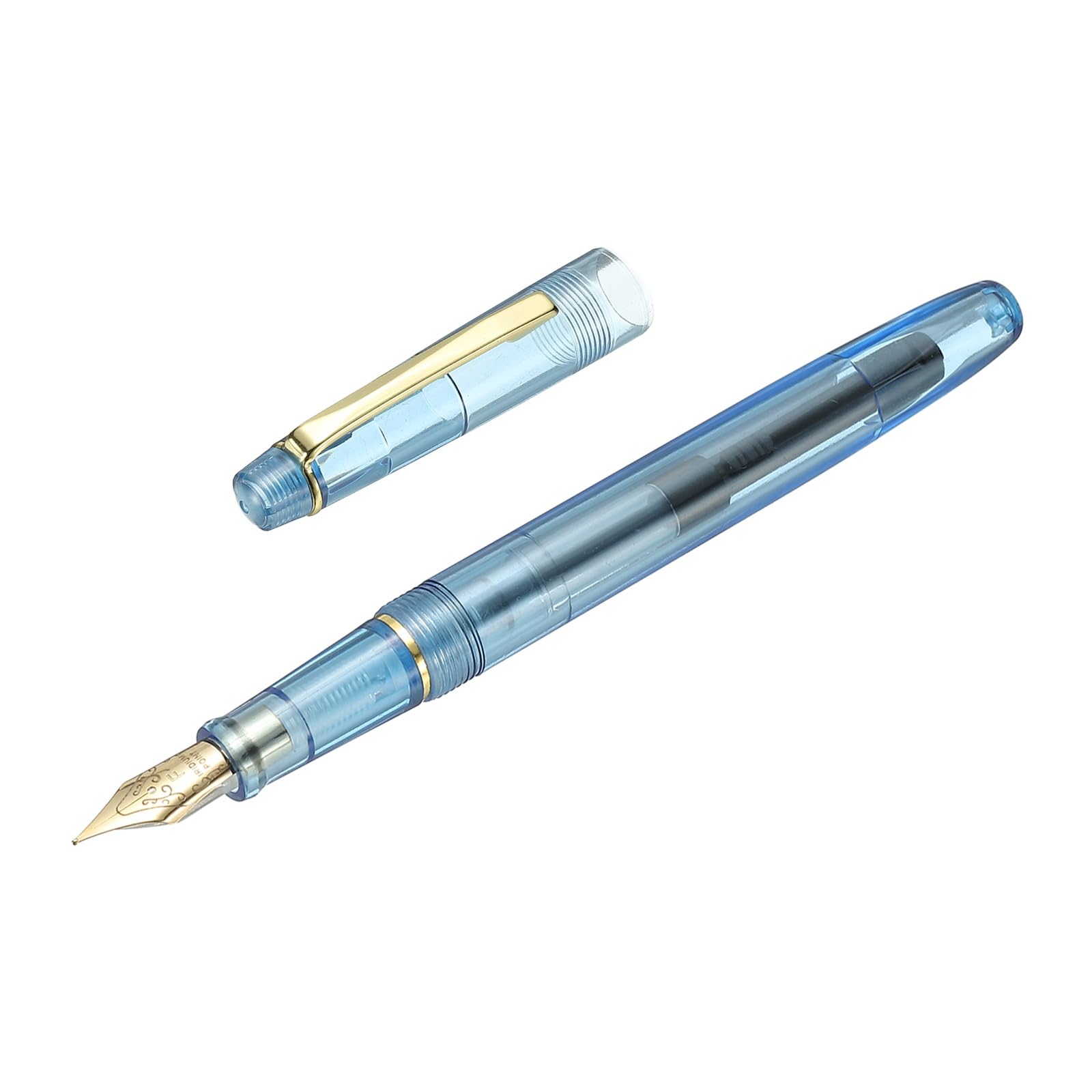 PATIKIL Fountain Pen Medium Nib, Fountain Pen Barrel Handcrafted Pen for Professional Office Journaling Gifts, Transparent Blue