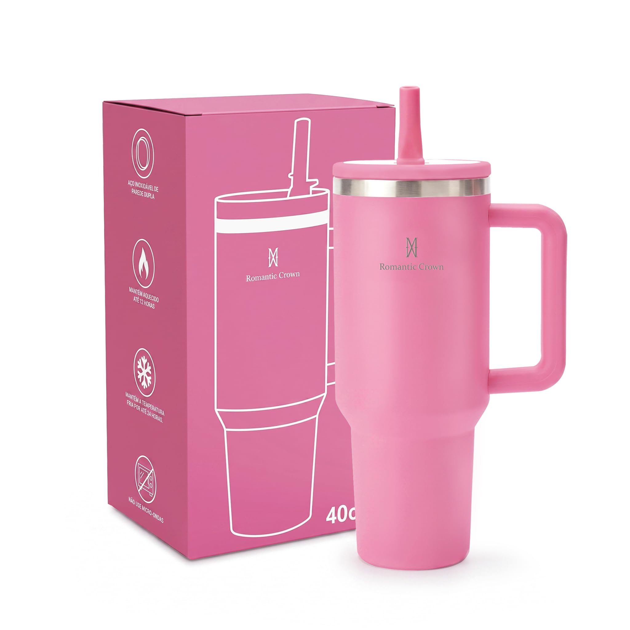 Copo Térmico 1,18L em Aço Inoxidável com Canudo, Tampa e Alça (2ª Rosa Escuro) - 2ª Rosa Escuro