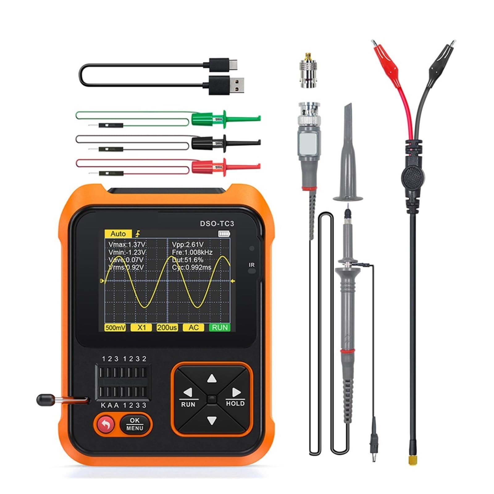 Osciloscopio Digital 3 En 1, Probador De Transistores, Función Generador Señal, Medidor Mano, Frecuencia Muestreo 10 Facilidad De MedicióN
