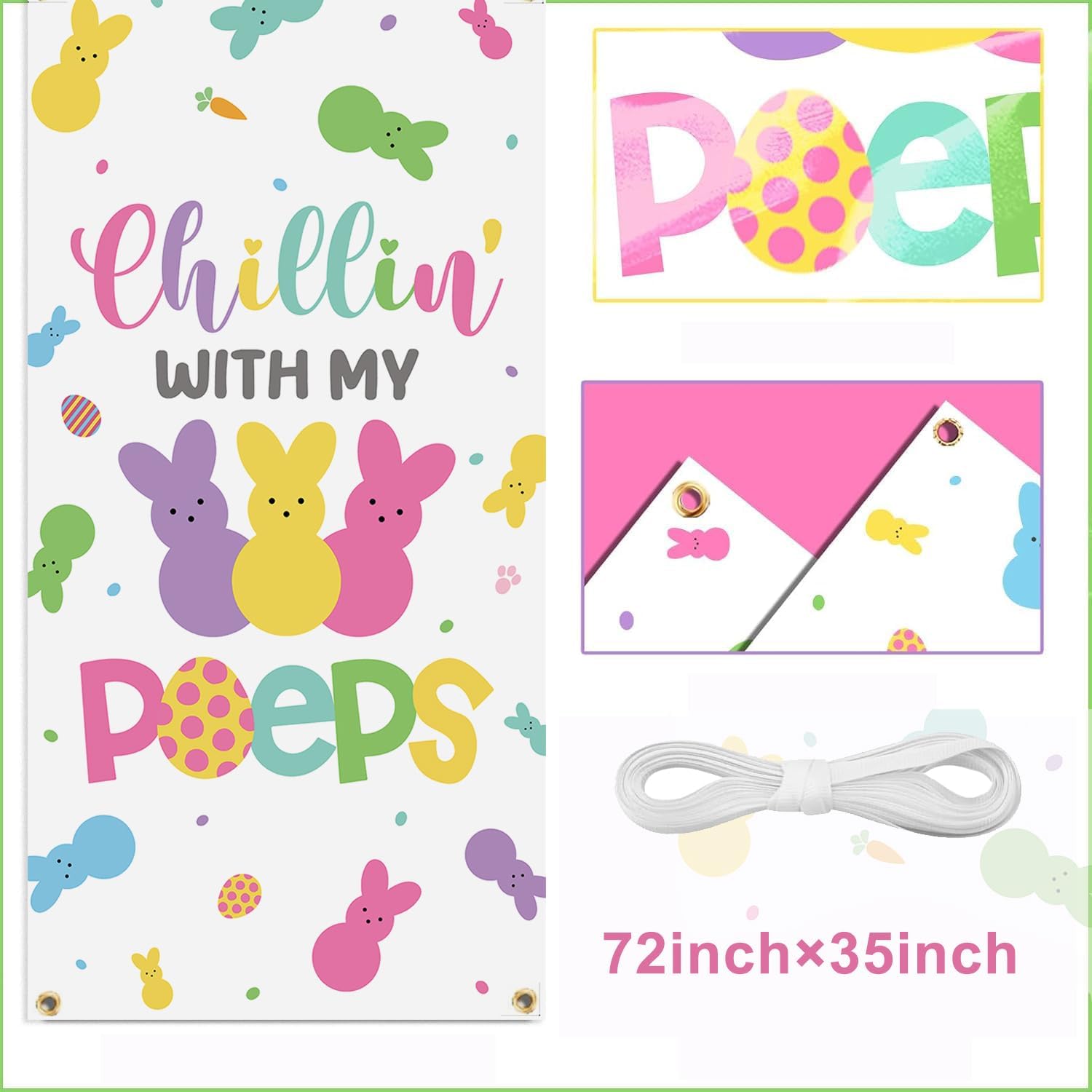 Easter Door Cover, Happy Easter Bunny Door Decorations Chillin With My Bunny Egg Hanger Easter Front Door Banner Welcome Door Porch Sign Party Supplies