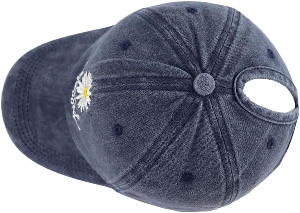 Daisy Blessed Ponytail Hats, Embroidered High Messy Bun Baseball Cap for Women - Image 4