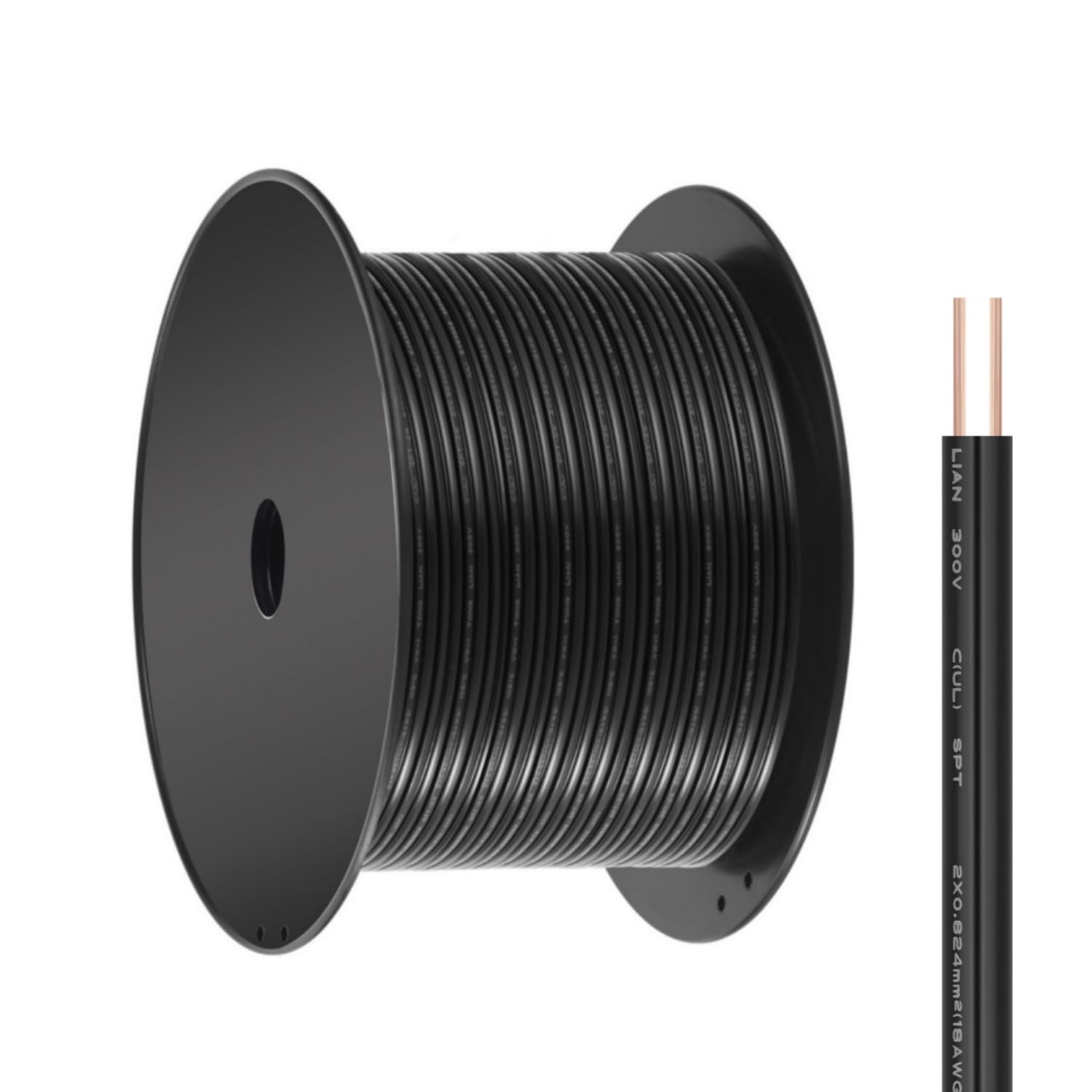 18 Gauge 2 Conductor Electrical Wire SPT-2 250Ft 18/2 Low Voltage 18 AWG Wire Flexible Wire Extension Cord Stranded Tinned Copper Wire for Lamp Lighting LED Strips Black