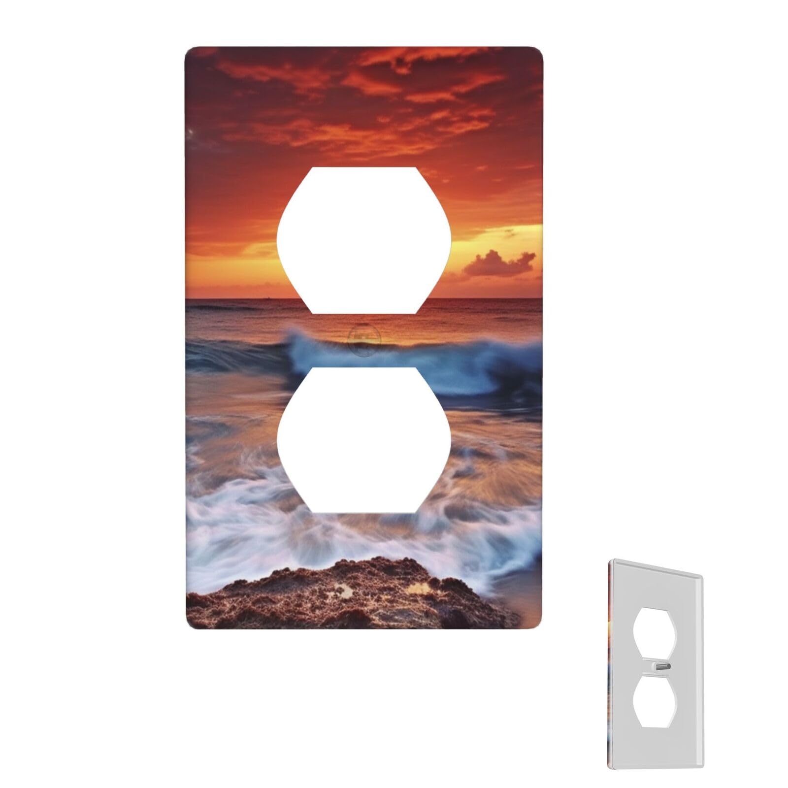 Wall Plate Duplex Outlet Covers 1-Gang Wall Plate Covers Sea Water Dusk Beach Sunset Light Switch Cover Decorative Electrical Faceplate Light Switches for Kitchen Bedroom Decor 4.5" X 2.76"